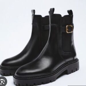 NWT Zara Leather Flat Slip On Riding Boots Sz. 41